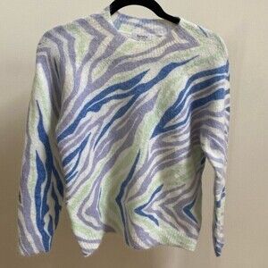 Bartolini Italian made zebra sweater, size small, white purple blue green